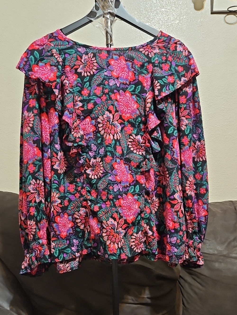 Floral Ruffle Long-Sleeve Blouse - Pink Multi